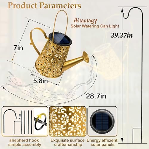 Solar Watering Can Lights:Outdoor Waterproof Metal Led String Lantern - Classic Fariy Hanging Decorations for Garden Pathway Patio - Morhers Day Gifts for Mom Grandma Women Over 40 - Image 2