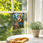 Gnome Beekeeping Stained Glass Suncatcher – Square Hanging Window Panel for Home, Garden, Nursery, Halloween, Christmas, Memorial Day – Whimsical Glass Art Gift for Gnome Lovers kbh7x5 - Image 3