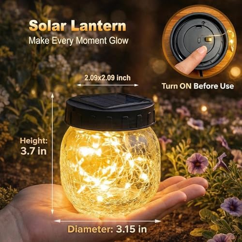 4 Pack Small Solar Lanterns Outdoor Waterproof, Cracked Glass Hanging Globe Lights for Backyard Patio Garden Pathway Balcony and Table Decor, Warm White- Gifts for Women Mom Homeowners - Image 2