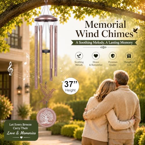 37" Memorial Hummingbird Wind Chimes for Outside, Sympathy Gifts - Image 4