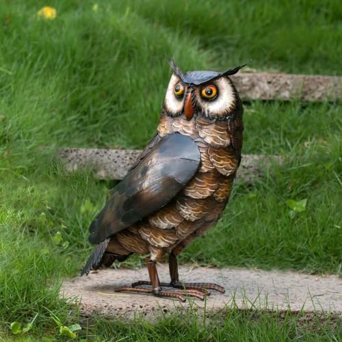 Natelf Outdoor Metal Brown Standing Owl Garden Statue for Patio Yard Decor by BuyNow