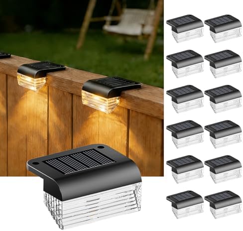 Solar Fence Lights Outdoor - 12 Pack Deck Lights 3000k Fence Lights Solar Powered, IP55 Waterproof Step Light for Patio, Yard, Backyard, Garden by Unknown