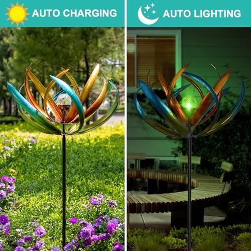 83-Inch Solar Wind Spinner Outdoor Metal, Kinetic Yard Art with Glass Globe - Image 2