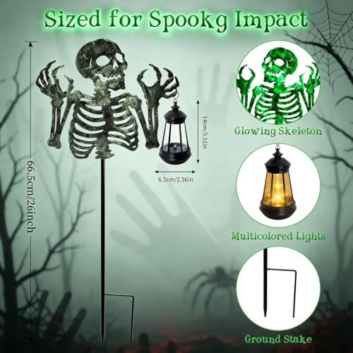 Halloween Skeleton Decorations Outdoor,Spooky Green Glowing Iron Skull - Image 5