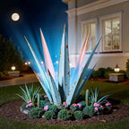 KODIBO 24" Metal Agave Plant Outdoor Decor with Solar Light, Vintage Blue by KODIBO