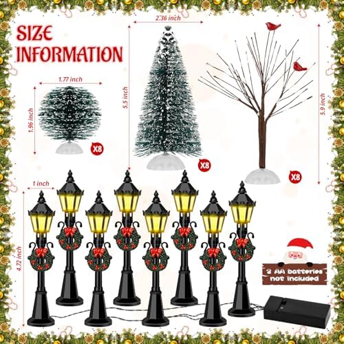 32 PCS Christmas Figurine Village Accessories, Mini Street Light Models with Brush Trees, Miniature Christmas Pathway Street Lamps Lantern Post for DIY Micro Landscape Fairy Garden - Image 2