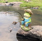 coolboy Garden Pond Frog Fishing Outdoor Statue,Yard Koi Pond Decorations by CoolBoyWelcometovisit