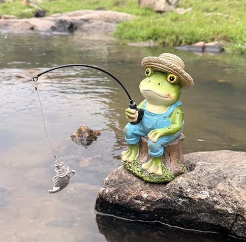 coolboy Garden Pond Frog Fishing Outdoor Statue,Yard Koi Pond Decorations by CoolBoyWelcometovisit