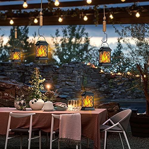 TomCare Flickering Flame Solar Lights Outdoor Metal Hanging Lantern, 2 Pack - Image 6