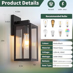 Outdoor Wall Light Fixtures Exterior Waterproof Porch Lights Outdoor Anti-Rust Wall Lantern with Clear Glass Patio Sconce Light - 2 Pack - Image 3