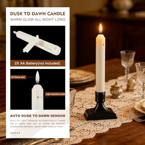 Enpornk 12 Pcs Window Candles with Sensor, Ivory with Black Holders - Image 7
