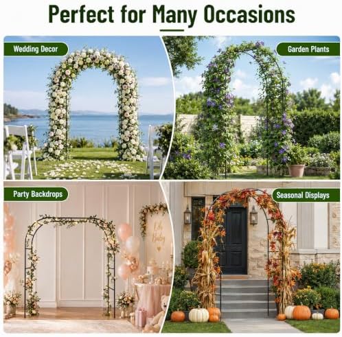 SUNLPH Thickness Metal Garden Arch Trellis for Climbing Plants, Rustproof, Black, 4.6x8.2 or 7.2x6.9 Ft, Wedding Arbor Archway for Bridal Party Flower Decoration - Image 7