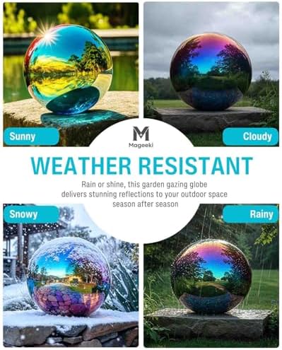 12 Inch Stainless Steel Gazing Ball, Garden Gazing Globe Mirror Ball, Polished Shiny Sphere for Garden Yard Outdoor, Swimming Pool Decoration (Rainbow) - Image 4