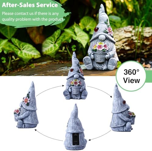 Goodeco Solar Sitting Gnome with LED Flower Light Garden Decor - Image 3