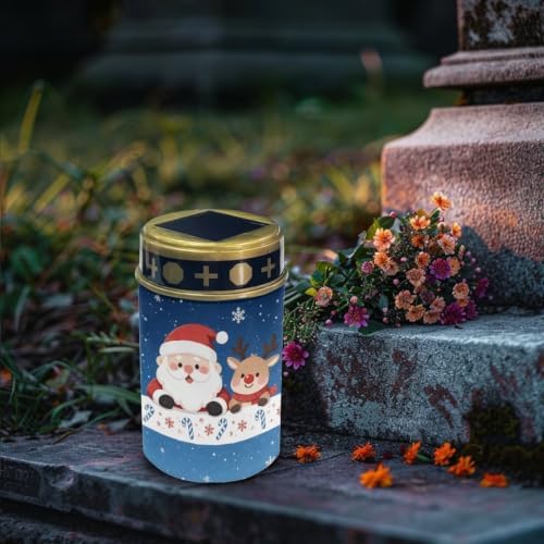 Poceacles Christmas Solar Lights Outdoor Solar Powered Cemetery Stake Lights Grave Lamp Landscape Lighting Waterproof Grave Flameless Candles, Santa Claus Reindeer Blue, Pack of 6 - Image 3