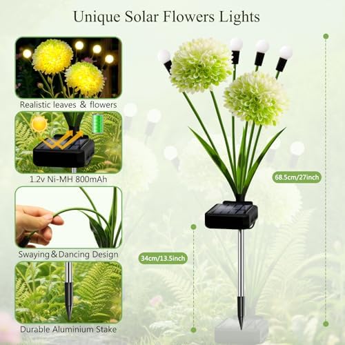 Solar Lights Outdoor Waterproof, 6 Pack Solar Firefly Swaying Lights with Flowers, Flower Light Garden Decor for Outside Yard Patio Thanksgiving Christmas for Women Grandma - Image 2