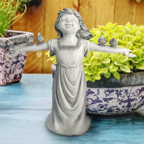 Design Toscano Basking in Glory Little Girl with Birds Outdoor Garden Statue, Small, 12 inches Tall, Cast Stone Resin, Two Tone Stone Finish - Image 2