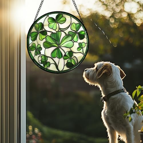 Ireland Green Clover Stained Glass Window Hanging Suncatcher Gifts 9.8" - Image 3