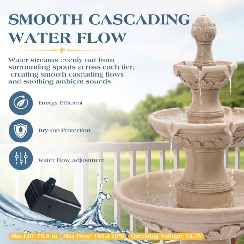Outdoor Solar Water Fountain,3-Tier Italian Garden Waterfall Fountain - Image 3