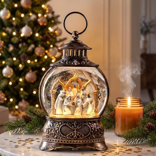 Christmas Snow Globe Lantern with Nativity Scene and Wise Men, Musical Water Lantern with Swirling Glitter, 6H Timer, USB Powered or Battery Operated, Vintage Christmas Tabletop Decor Gift - Image 3