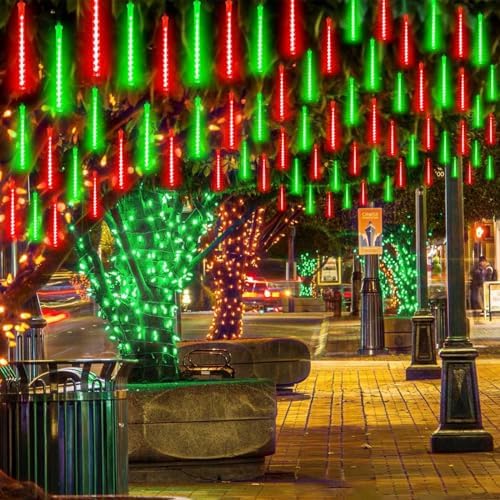 Christmas Lights Outdoor 2 Pack 16 Tube Meteor Shower Lights Red and Green - Image 2
