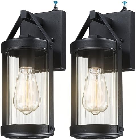 LONEDRUID 2 Pack Dusk to Dawn Sensor Black Outdoor Wall Sconce Lightings by LONEDRUID