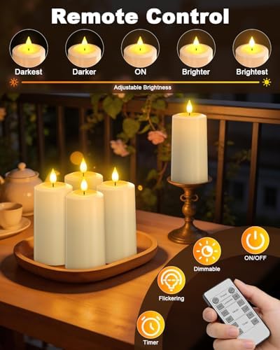 SoulBay Flameless LED Candles, 4-Pack USB Rechargeable, Flickering Waterproof White Pillar Candles with Remote Control Timer for Outdoor Lantern Patio Yard Indoor Holiday Decor, 2.75 x 5.1 Inches - Image 5
