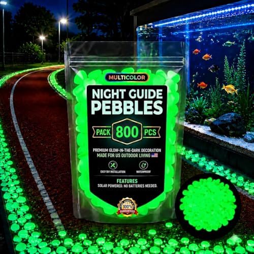 Glow in the Dark Rocks Outdoors, Decorative Night Guide Pebbles for Landscaping & Garden Pathway, Colored Glow Stonesfor Fish Tank, Aquarium Decor & Planters, Luminous Stones for Vases (800, Green) by CNVNTAO