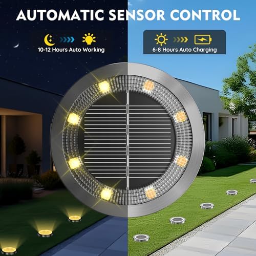 Solar Ground Lights Outdoor, 8 Pack Solar Lights Outdoor Warm White - Image 2
