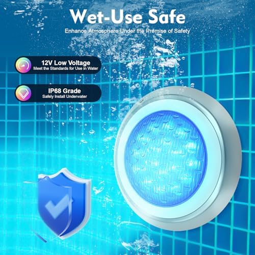 11.8Inch LED Pool Light, 12V 54W RGB Color Change Led Pool Light, 7 Colors 12 Modes Dynamic Changing Modes Underwater Pond Light, Submersible Led Light with Remote for Pool Wall - Image 4