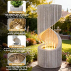 30" H Outdoor Water Fountain with LED Light, S-Shaped Modern Curved Outdoor Fountain, Spiral Column Fountain, Decorative Waterfall Feature with Flat Top Plant Display for Garden, Patio Decor - Image 3