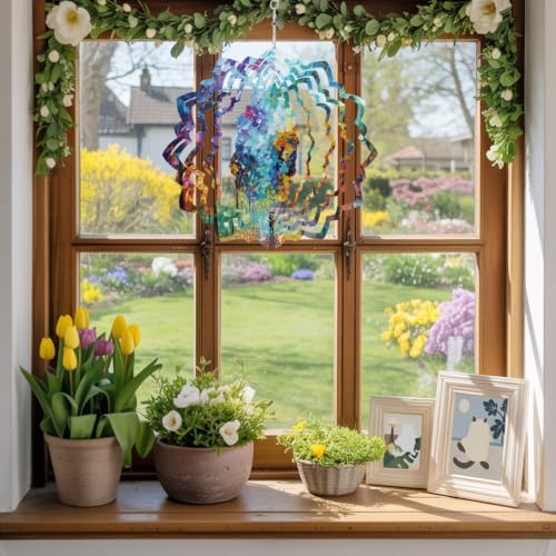 12 Inch Oil Painting Forest Wind Spinner for Yard and Garden, Colorful Trees Couple Vibrant Hanging Ornaments Outdoor 3D Kinetic Wind Sculpture Spinners Indoor Outdoor Patio Décor Ornaments Gift - Image 5