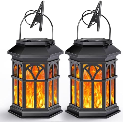 2 Pack Solar Lantern Outdoor Lights, Upgraded Flame Solar Lanterns Lights Outdoor Waterproof, Auto On/Off Hanging Lantern, Solar Powered Lanterns for Yard Patio Path Garden Decor by SolarGardenLights