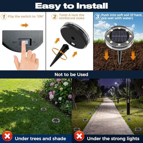 vighep 24 Pack Solar Ground Lights, 2.8 inch Flat Solar Light Outdoor Waterproof, Anti Rust, Low Profile Led Solar Powered Disc Lights Landscape Lighting for Yard,Walkway,Lawn,Path - Warm White - Image 5