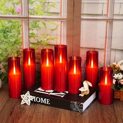 kakoya Flameless LED Candles Upgraded Realistic Flickering Flame,7Pcs Battery Operated Candles with Remote Timers,LED Pillar Candles for Home Decor,Christmas,and Parties(Red) - Image 4