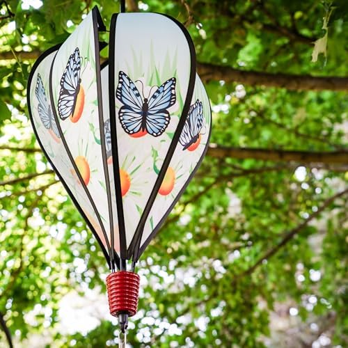 In the Breeze Blue Karner Butterfly 6-Panel Kinetic Hot Air Balloon Wind Spinner,Blue Butterfly,11" W x 17" H, 26" Tail,1057 - Image 3