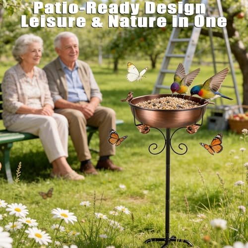 Bird Bath for Outside, 27.6" H Standing Bird Feeder Bowl with 11.8" Wide Basin, 1-Tier Metal & Copper Garden Bird Bath and Feeder for Yard Patio Backyard Lawn Flower Bed Outdoor Garden Decor - Image 7