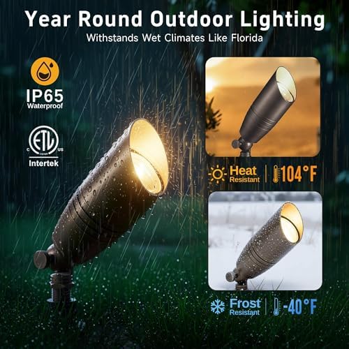 Gardenreet Landscape Spotlights Low Voltage - Brass 12V Outdoor Uplight LED, Wired Spot Lights IP65 Waterproof, Antique Bronze for Exterior Garden Yard Tree House with 5W 2700K Warm White MR16 Bulb - Image 4