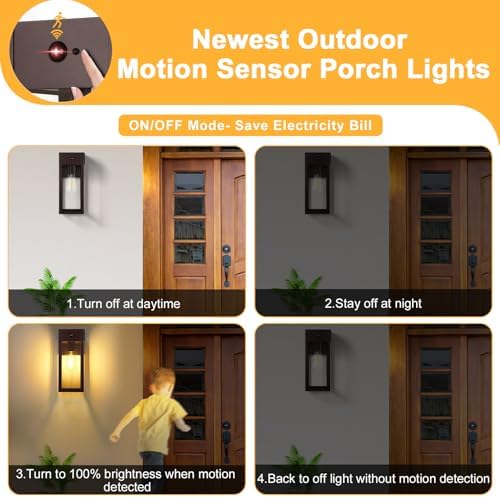 Porch Lights with GFCI Outlet, 2Pack Motion Sensor Outdoor Lights - Image 4