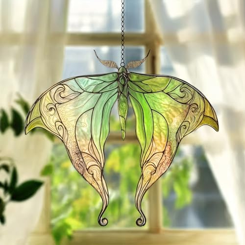 Green Luna Moth Acrylic Suncatcher - Faux Stained Glass Indoor Window Hanging Ornament, Outdoor Sun Catcher Panel, Home Decor Gift for Butterfly Lovers by Unknown