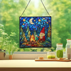 Camping Gnome Delight Stained Glass Suncatcher – Square Hanging Window Panel for Home or Greenhouse – Whimsical Glass Art Gift for Garden Lovers, Christmas, Halloween, Father Days PbwBv7 - Image 2