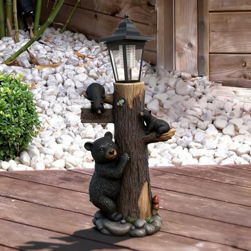 19 Inches Bear Statue Welcome Sign Garden Statue with Solar Lights - Image 6