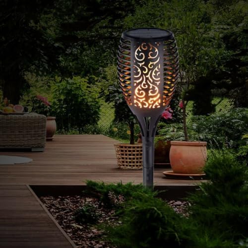 Solar Torch Lights Outdoor, 6 Pack Flickering Flame Landscape Lamps, IP65 Waterproof Garden Pathway Yard Decor, Warm LED Solar Torches, ABS Black Stake Design - Image 2