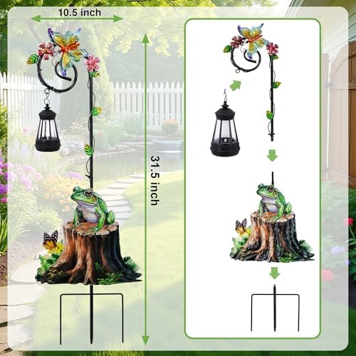 Solar Frog Lantern Garden Stake 31.5in Metal Night Light Outdoor Art - Image 5