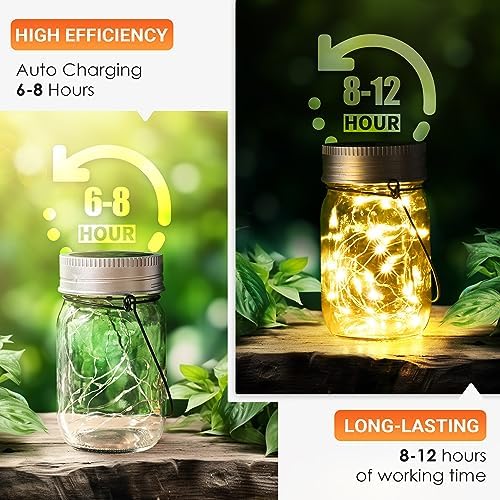 GIGALUMI Solar Mason Jar Lights, 12 Pack 30 Led String Fairy Lights - Image 5