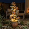 Bumilgar 5-Jug Rock Outdoor Water Fountain with LEDs, 60 in by Bumilgar