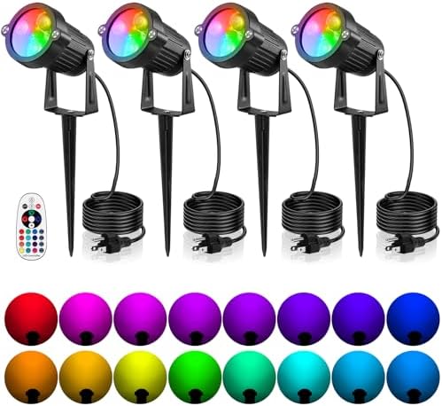 OurLeeme Lawn Flood Light Stake, 2-in-1 Waterproof Outdoor Remote controlle Landscape Lighting Spotlight Wall Light for Yard Garden Driveway Pathway Pool (4 Pack) by OURLEEMELIGHTING