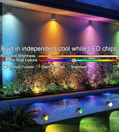 RGB Landscape Lights Low Voltage Color Changing LED Landscape Lighting IP66 Waterproof Outdoor Spotlight 5W 12V Remote Control Garden Pathway Christmas Decorative for Yard Path(16 Connector) - Image 3