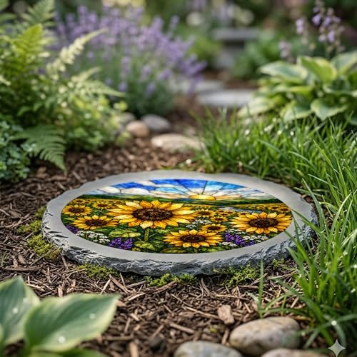 Magnolia Garden 10-Inch Sunflower Sunrise Stepping Stone - Faux Stained Glass Country Field Garden Stone, Weather-Resistant Resin Pathway Accent, Bright Floral Outdoor Yard Decor & Walkway Plaque - Image 4