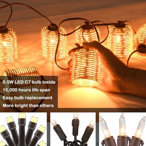 13FT Natural Rattan String Lights, 10 Decorative Lanterns Lights, White - Image 5